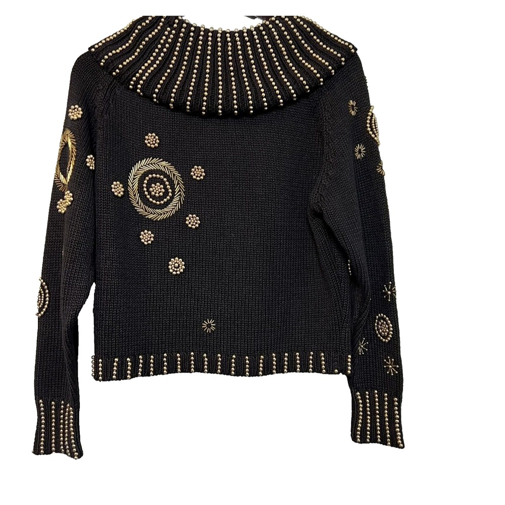 Michael Simon Sweater Womens One Size Black Excellent Gold Beaded Cowl Neck - Picture 4 of 7